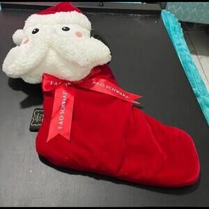 FAO SCHWARZ Santa Claus Christmas Stocking Red Velvet Plush Adorable NWT